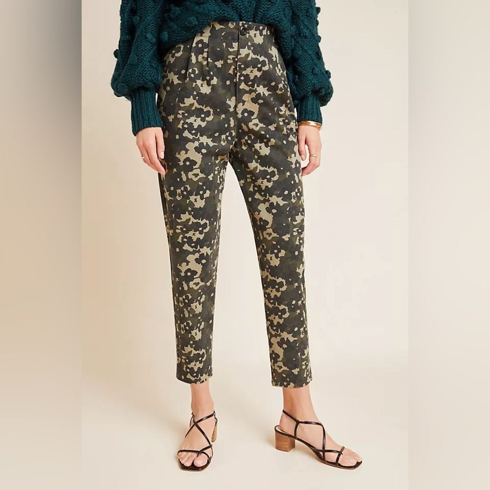 Amadi Anthropologie Floral Camo Trousers High Rise Cropped Ankle